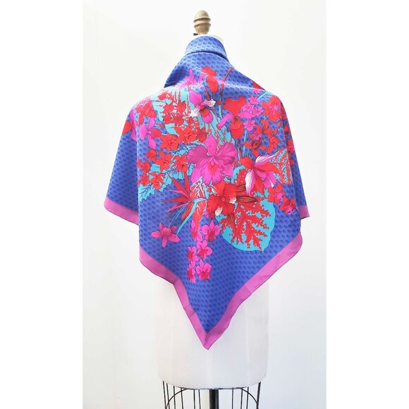 Jean Patou Singapore Airlines Vintage Floral Orchids Silk Scarf Pink - Picture 2 of 6